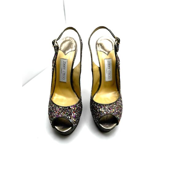 Jimmy Choo CLUE Multicolor Glitter Slingback Platform Open Sandals in sz 39.5 - Picture 13 of 14